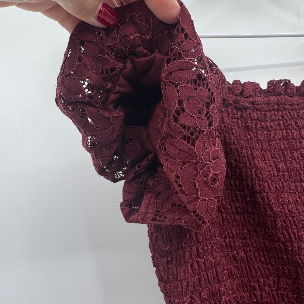 LC Lauren Conrad Dress Women Large Red Lace Midi Peasant Cottagecore Prairie - Picture 6 of 16